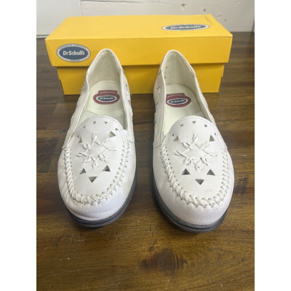 Dr. Scholls E61-RH Womens White Leather Comfort Loafers Slip On Shoes Size 7.5 M